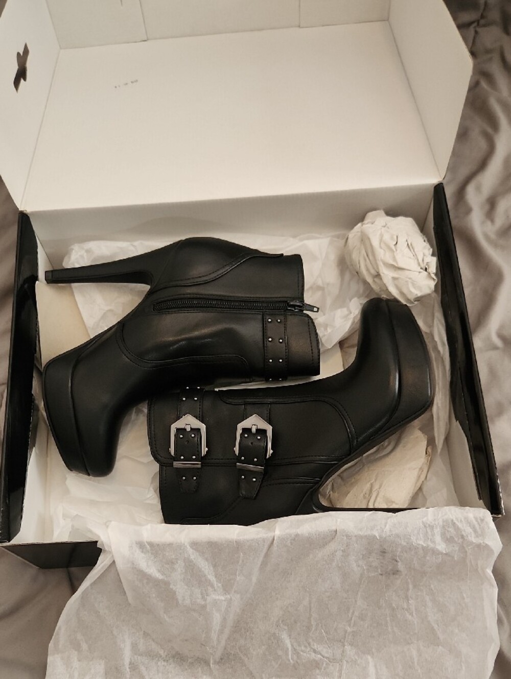 G by Guess Black Leather Buckle Ankle Boots - Picture 7 of 9